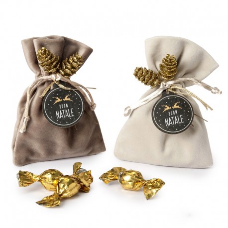 2 Sachets en Velours avec Croki Choco 4 Cartes Bon Natale