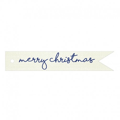 20 Cartes Banderole Merry Christmas Bleu 11x2 cm