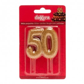 Bougie 50 Anniversaire avec Paillettes en Or