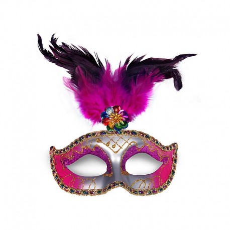 Masque Rose et Argent Avec Plumes