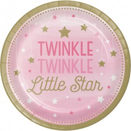 8 Assiettes "Twinkle" 1 An Fille Petites Étoiles 18 cm