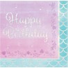 16 Serviettes Iridescentes "Happy Birthday" Sirène 33 cm