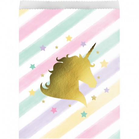 10 Sacs Licorne en papier d'aluminium doré