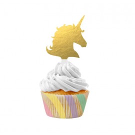 12 Kit Cupcake Licorne en aluminium doré