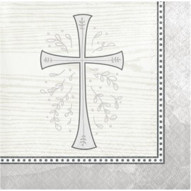 16 Serviettes Croix Argent 25 Cm