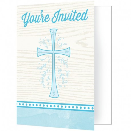 8 Invitations Croix Bleu