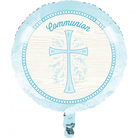 Ballons Brillant Croix Bleu Communion 45 Cm