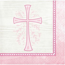 16 Serviettes Croix Rose 25 Cm