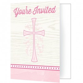 8 Invitations Croix Rose