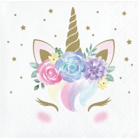 16 Serviettes Bébé Licorne 25 cm