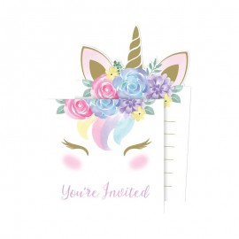 8 Invitations Bébé Licorne