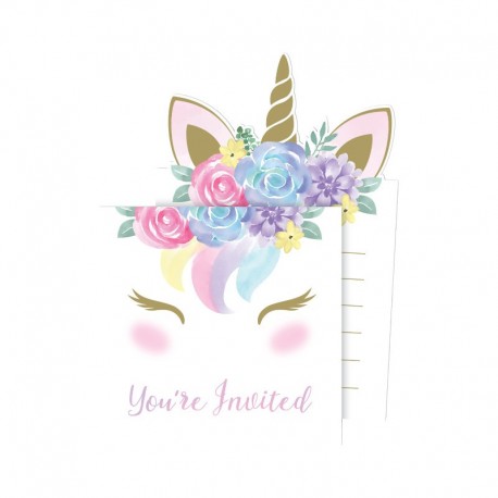 8 Invitations Bébé Licorne