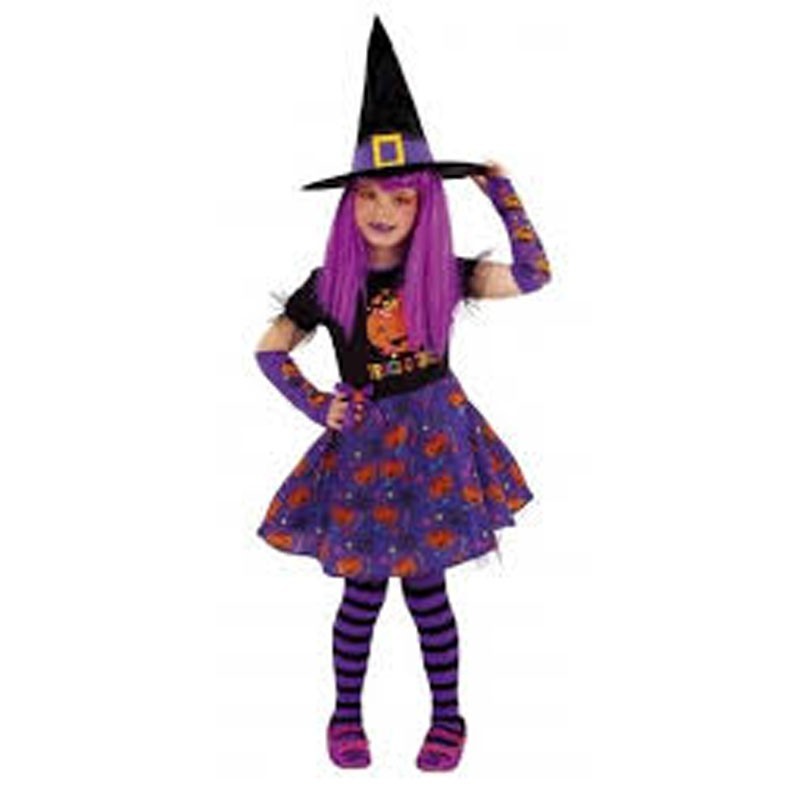Chapeau De Sorcière Pour Enfant Boland Wicca - Couleur Violet/noir Avec Motif Toile D'araignée, Taille Unique, Pour Halloween Et Carnaval