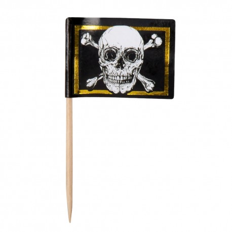 24 Cure-Dent Drapeau Pirate 7 cm