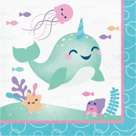 16 Serviettes Licorne Baleine 33 cm