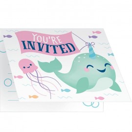 8 Invitations Licorne Baleine