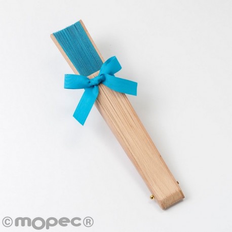 Éventail en Bois Naturel et Tissu Turquoise 23 cm