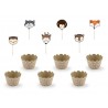 Kit de 6 Supports à Cupcakes et Pics en Bois Animaux de la Forêt