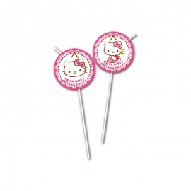 6 Pailles Médaillons Hello Kitty