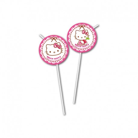 6 Pailles Médaillons Hello Kitty