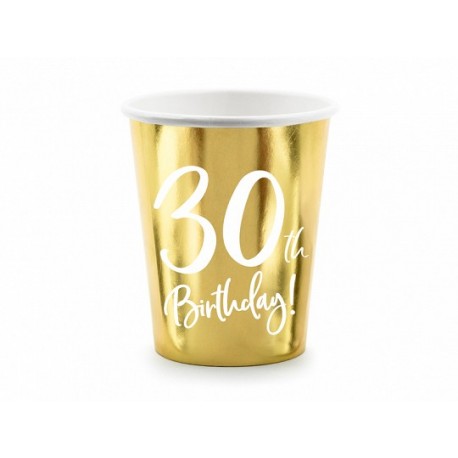6 Gobelets Dorés 30ème Anniversaire 220 ml
