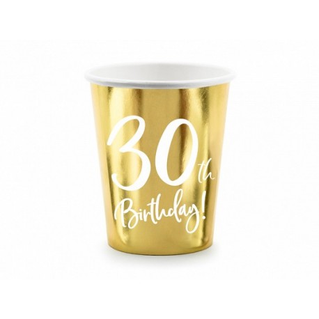 6 Gobelets Dorés 30ème Anniversaire 220 ml