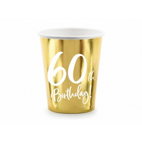 6 Gobelets Dorés 60ème Anniversaire 220 ml