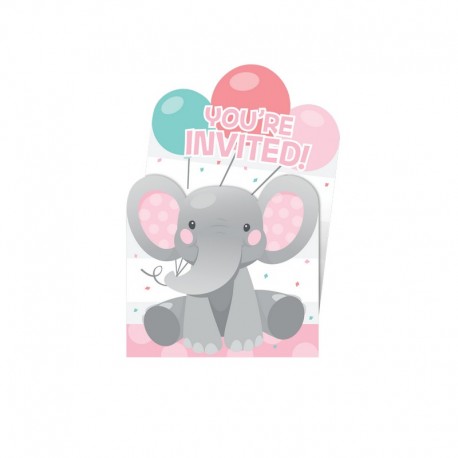 8 Invitations d'Éléphant Rose