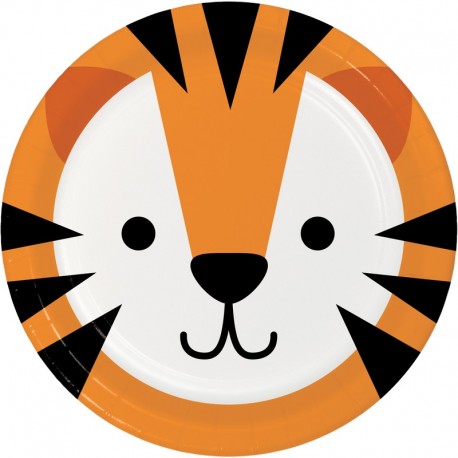 8 Assiettes Tigre Visages d'Animaux 18 cm