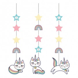 3 Pendentifs Chat Licorne