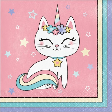 16 Serviettes Chat Licorne 33 cm