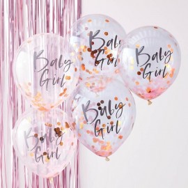 5 Ballons à Confettis Baby Girl