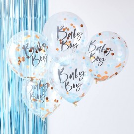 5 Ballons à Confettis Baby Boy