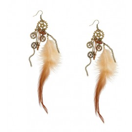 Boucles d'Oreilles Steampunk avec Plumes