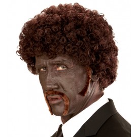 Perruque Afro Pulp Fiction avec Moustache et Rouflaquettes