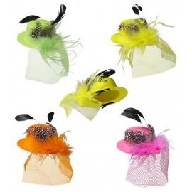 Chapeau Fluorescent avec Plumes et Voile Assorti