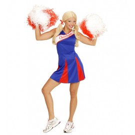 Déguisement de Pom-Pom Girl Bleu et Rouge pour Femme