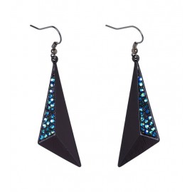 Boucles d'Oreilles Noires avec Strass Saphir