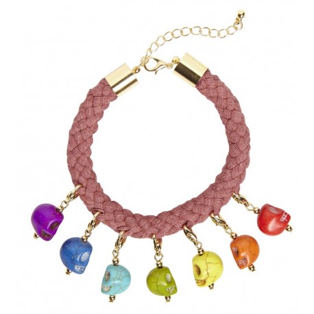 Bracelet Cordé avec 7 Crânes Colorés