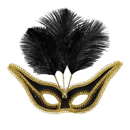 Masque avec Bordure Dorée et Plumes