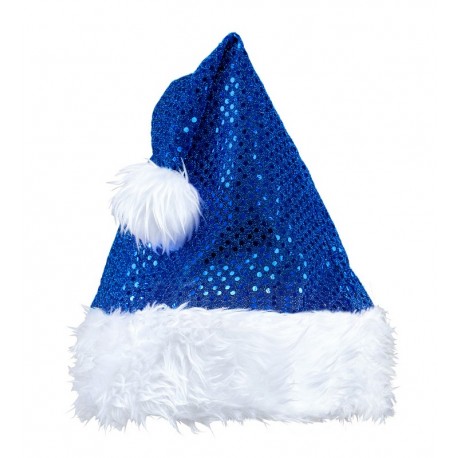 Chapeau de Père Noël bleu avec paillettes