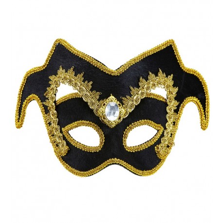 Masque Noble Vénitien avec Gemme et Bordure en Or