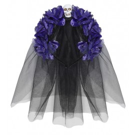 Serre-tête à 6 Roses Violettes avec Crâne et Voile