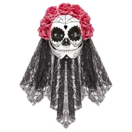 Masque Catrina avec Voile et Roses