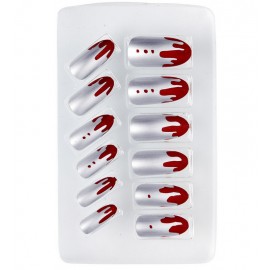 Set de 12 Faux Ongles en Argent Métallisés Tachés de Sang