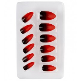 Set de 12 Faux Ongles Noirs Ombré Rouge