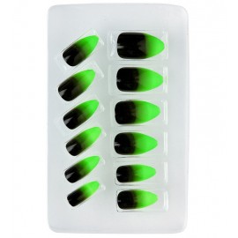 Set de 12 Faux Ongles Noirs Ombré Vert