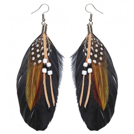 Boucles d'Oreilles Plumes avec Perles