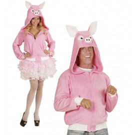 Pull à Capuche Zippé de Cochon pour Adulte