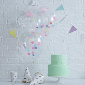 5 Ballons de Confettis Couleurs Pastel 30 cm